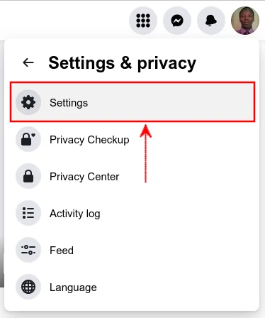 Facebook profile settings option
