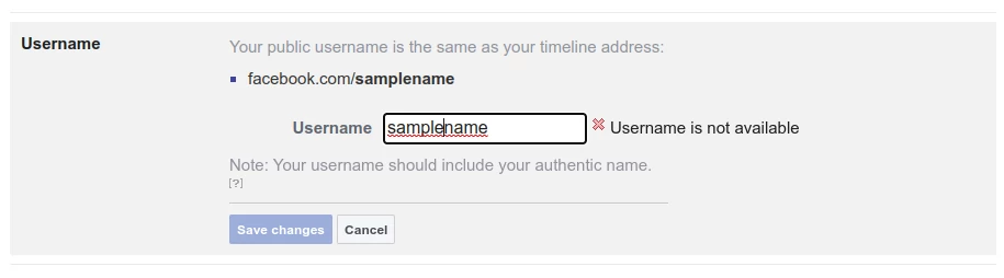 Facebook username is not available