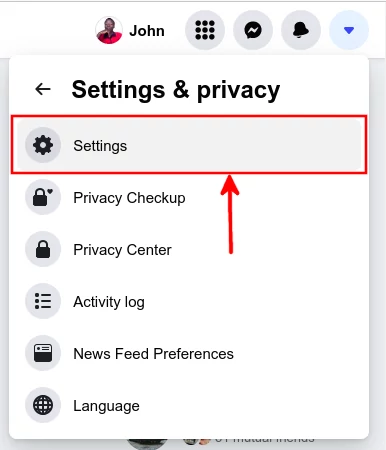 Opening the settings in Fb settings & privacy