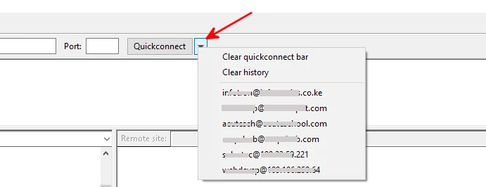 FileZilla Quickconnect bar list