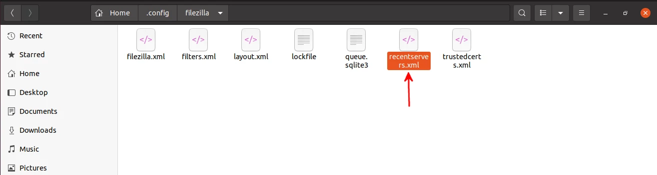 FileZilla recentservers.xml location on Ubuntu
