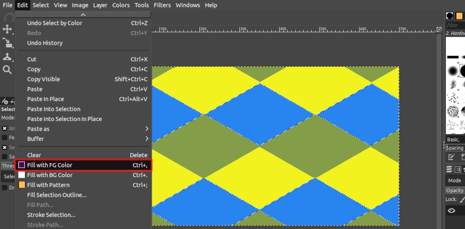 Filling a color selection with FG color in GIMP