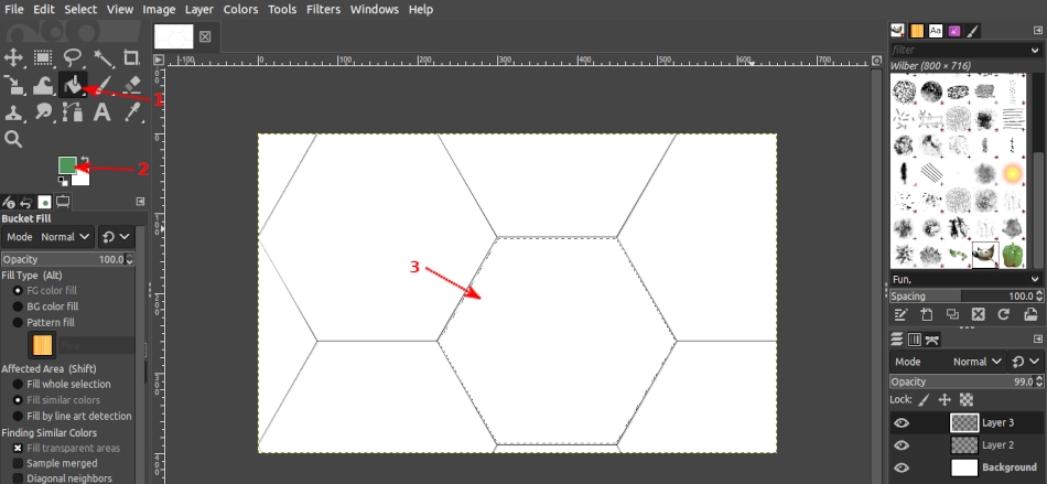 Filling a hexagon selection with color in GIMP