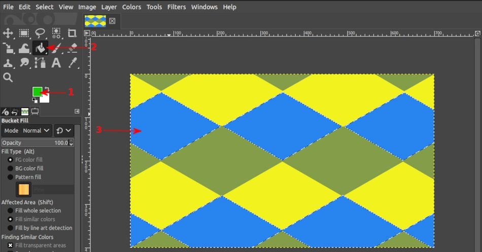 Filling color selection with bucket tool