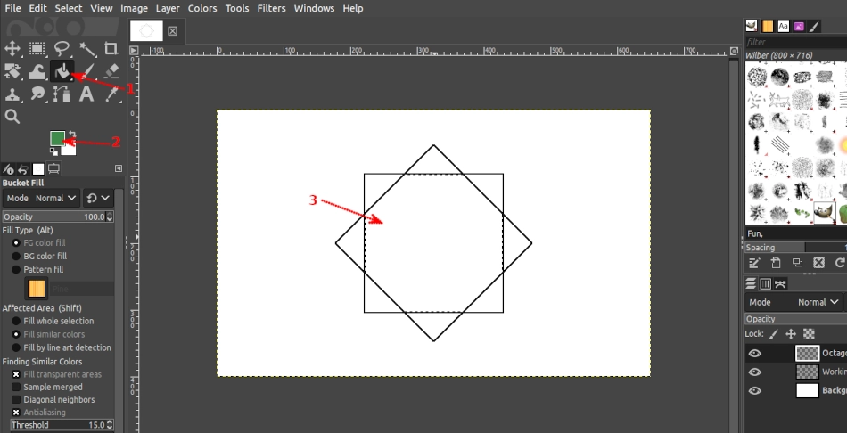 Filling octagon selection with bucket fill in GIMP