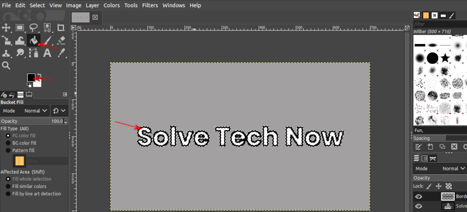 Filling text border selection with bucket fill in GIMP
