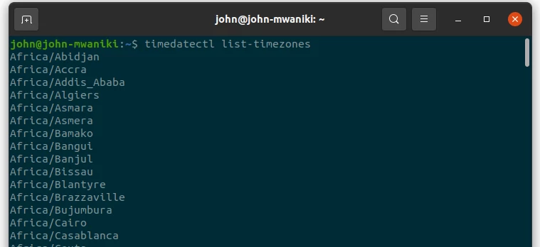 Finding timezones list on Ubuntu terminal