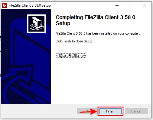 Finishing FileZilla installation setup