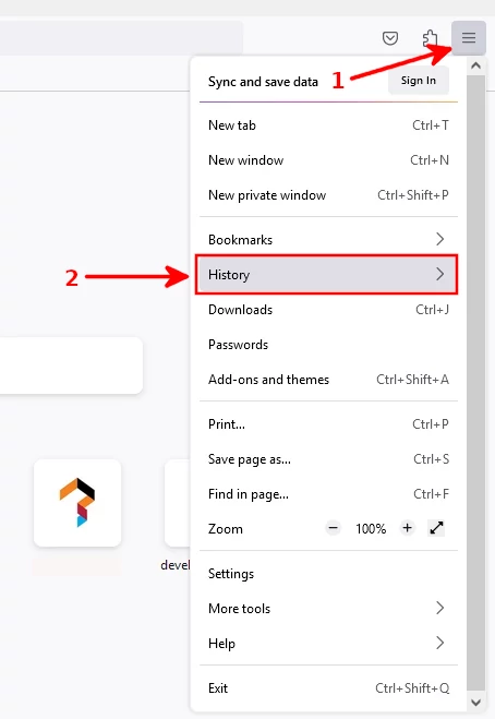 Opening Firefox desktop browser menu