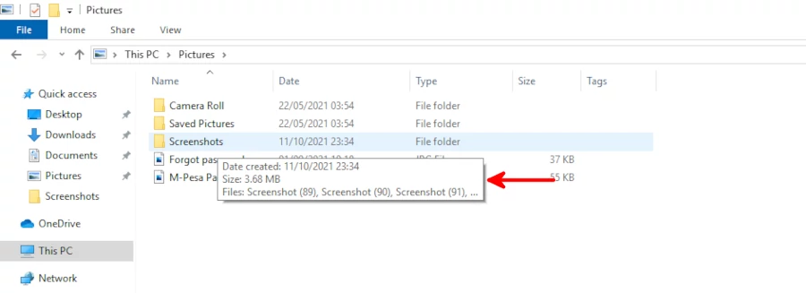 Folder size in Windows File Explorer tooltip
