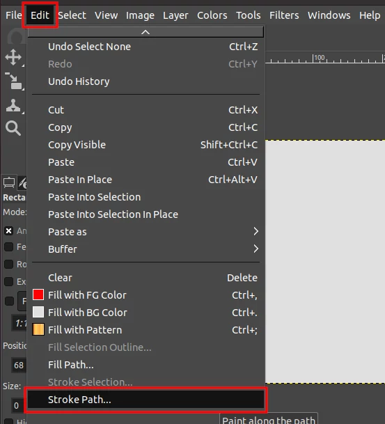 Gimp edit menu stroke path option