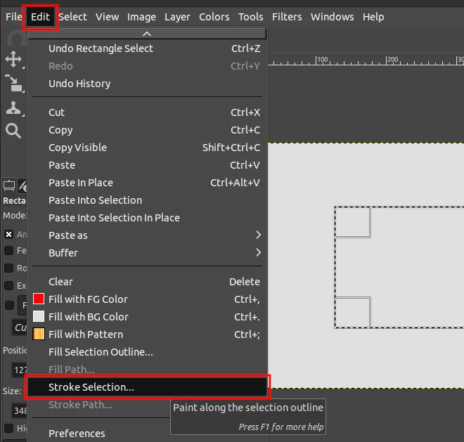 Gimp edit menu stroke selection option