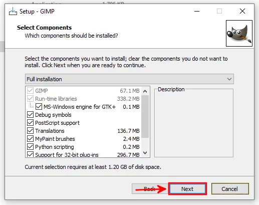 GIMP installation components