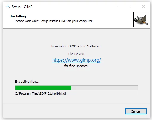 GIMP installation progress on Windows