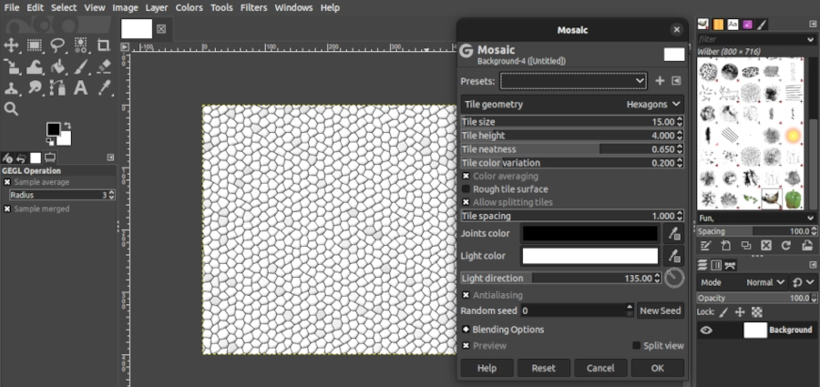 GIMP mosaic dialog box