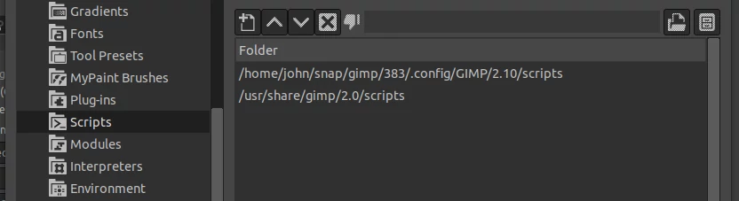 GIMP scripts folder path