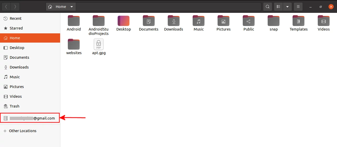 Google account on Ubuntu File Manager