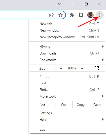 Google Chrome dropdown menu