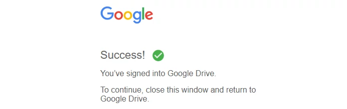 Google Drive signin success