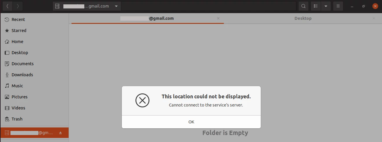 Google account unreachable from Ubuntu File Manager