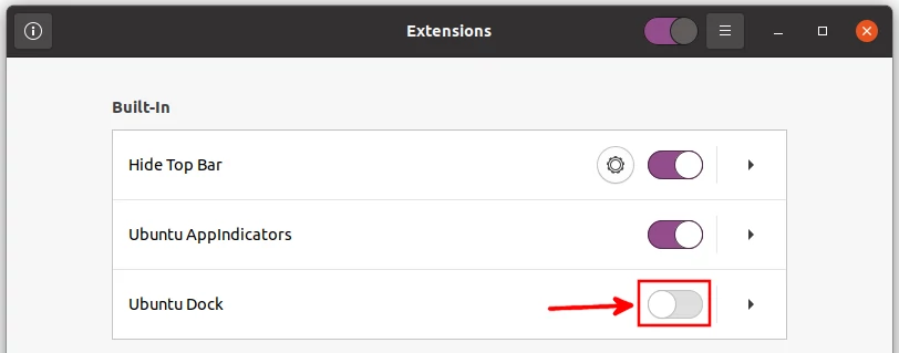Hiding the Ubuntu dock in GNOME extensions