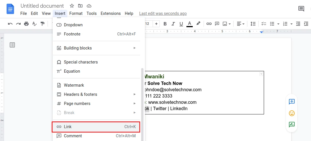 How to add links to text in Google Docs