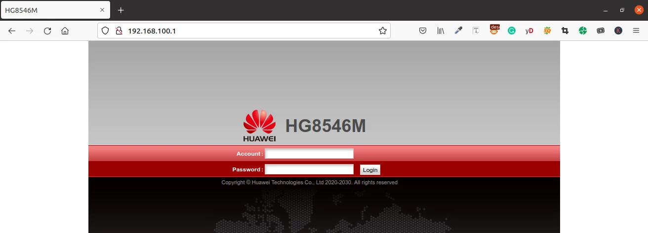 Huawei Echolife HG8546M router login page