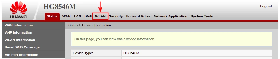 Huawei Echolife HG8546M WLAN tab