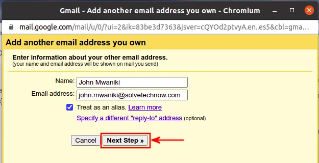 Enter infomation sender email address