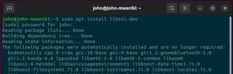 Installing the libssl-dev library