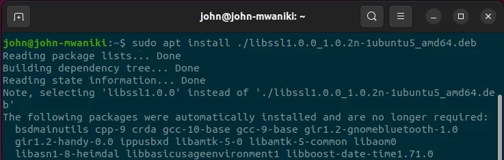 Installing the libssl linux library