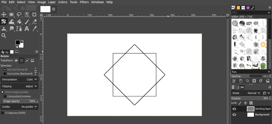 Intersection of square and diamond shape in GIMP