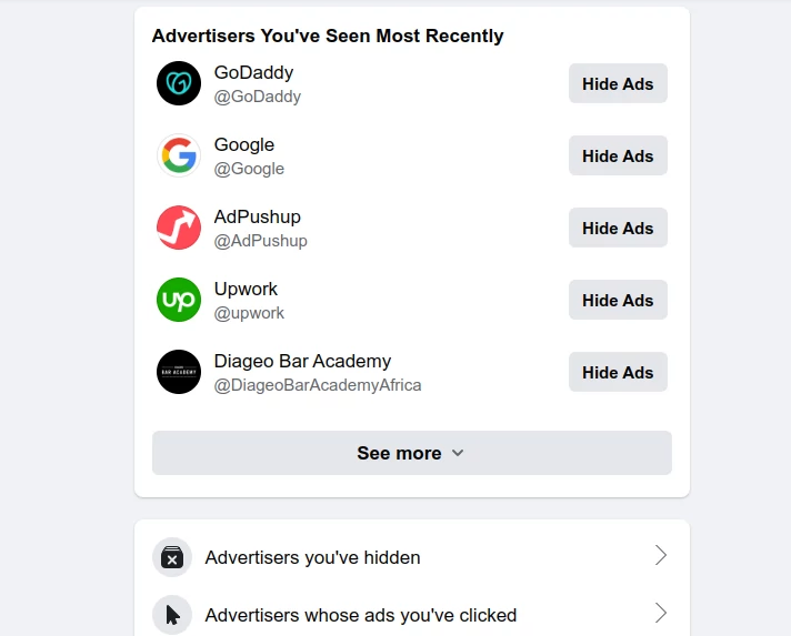 List of Facebook most recent advertisers