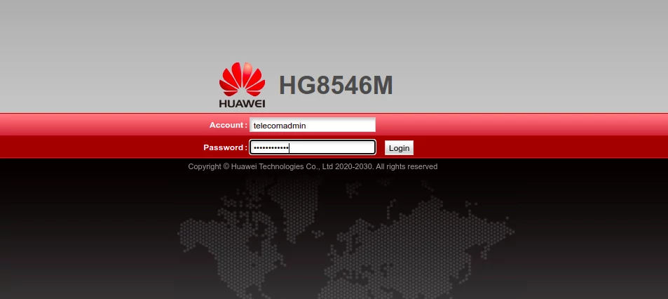 Logging in to Huawei Echolife router as admin