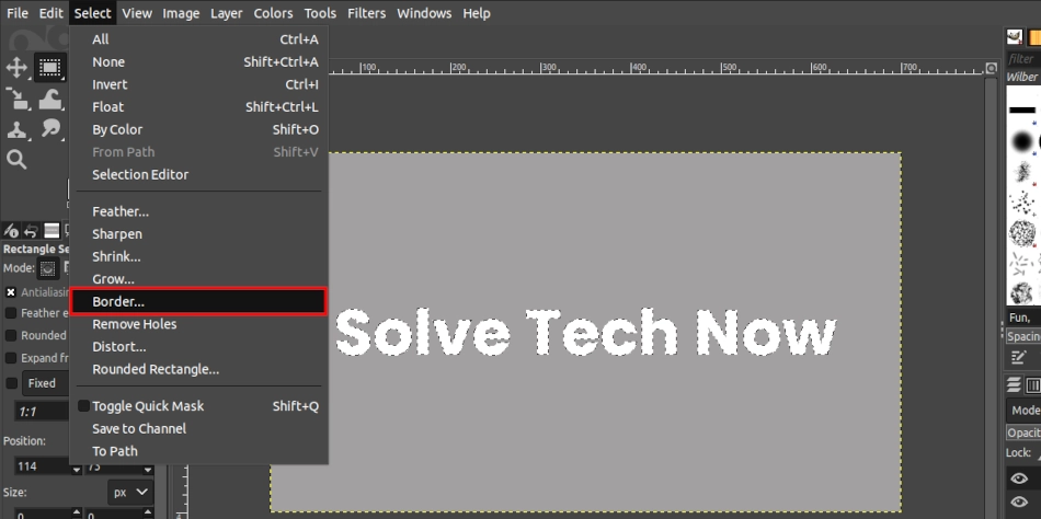 Making a border selection on text in GIMP