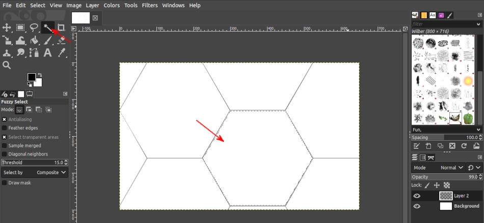 Making a hexagon selection in GIMP