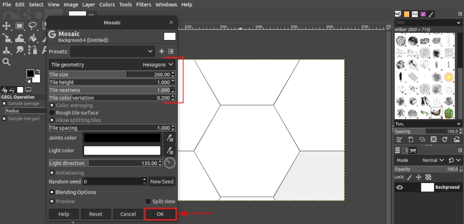Making a hexagon with mosaic filter in GIMP