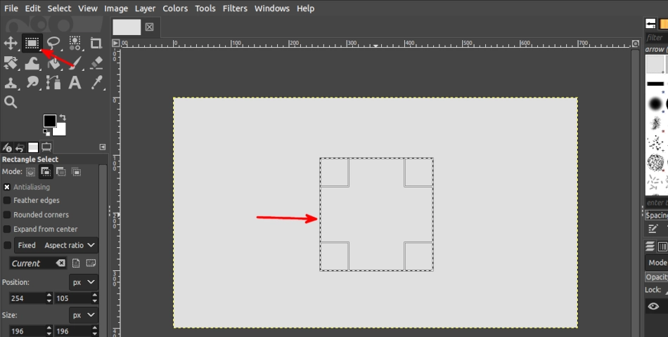 Making a square selection on an image in GIMP