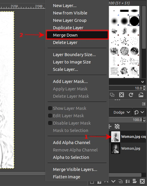 Merging image layers in GIMP
