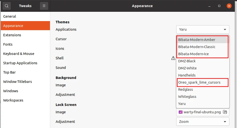 New cursor themes GNOME Tweaks