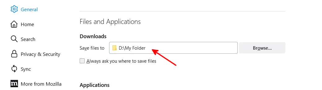 New download location in firefox browser