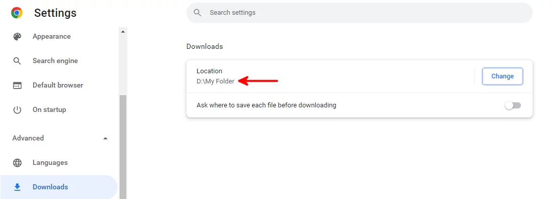 New downloads location in Google Chrome