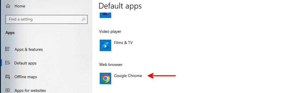 Newly set default browser - Google Chrome