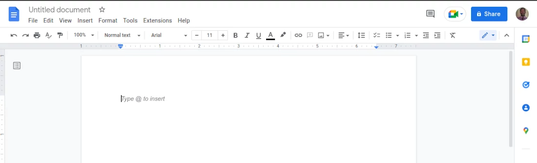 Opening a new Google Docs document