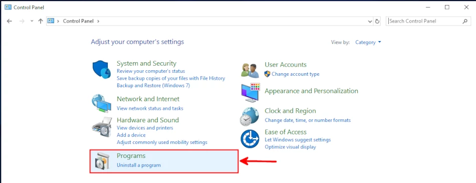 Opening control panel programs