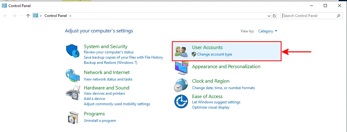 Opening user accounts on the control panel