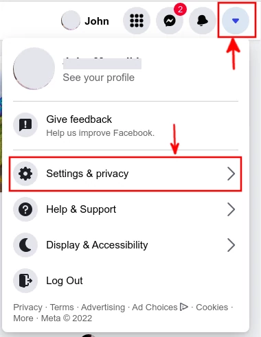 Opening the Facebook settings & privacy