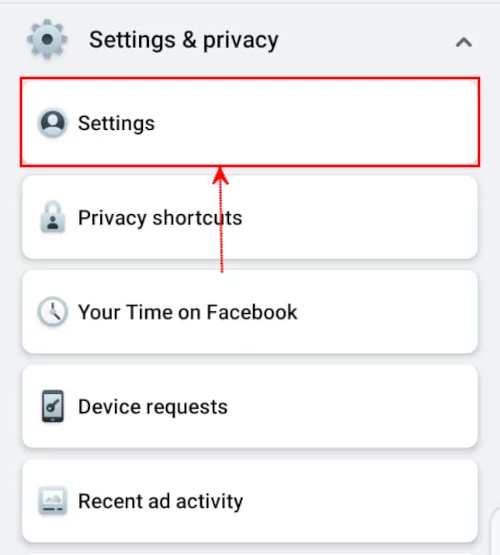 Opening Facebook settings on mobile app