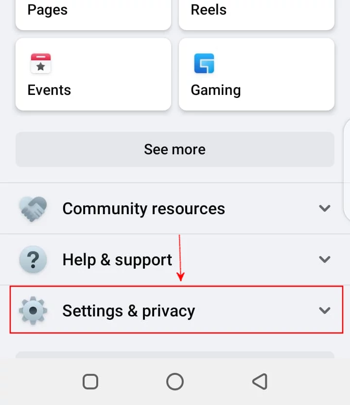 Opening Facebook mobile app settings & privacy