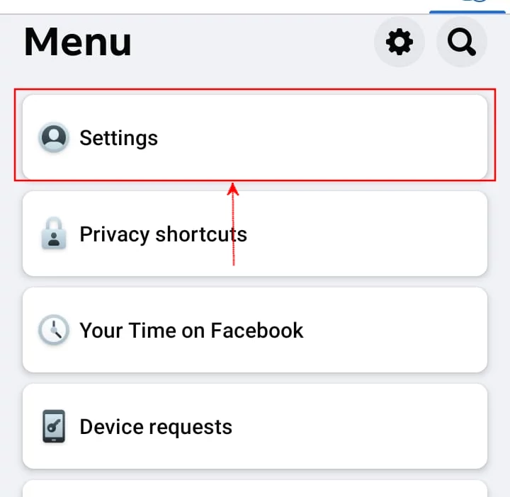 Opening Facebook mobile app settings